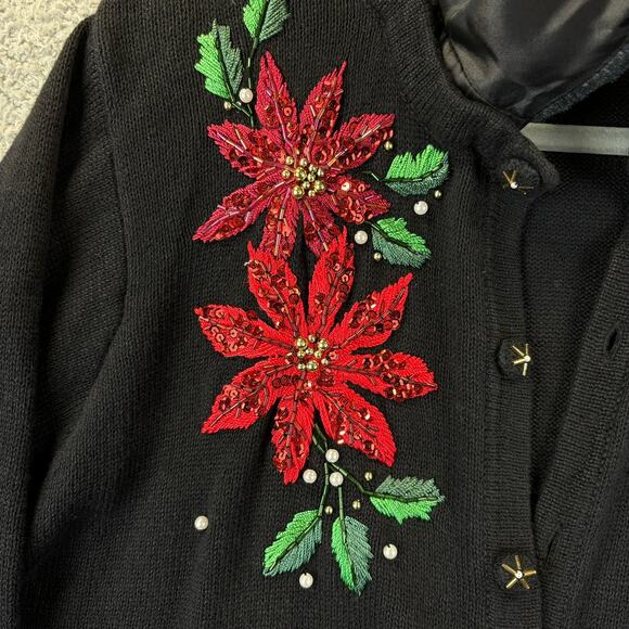 VTG 90s Womens Ugly Christmas Sweater Large Faux Fur Floral Beaded BP Design - Picture 3 of 13
